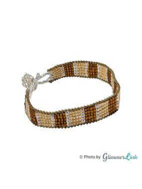Seed Beaded Bracelet Gold Brown Stripe Geometric Toggle Clasp